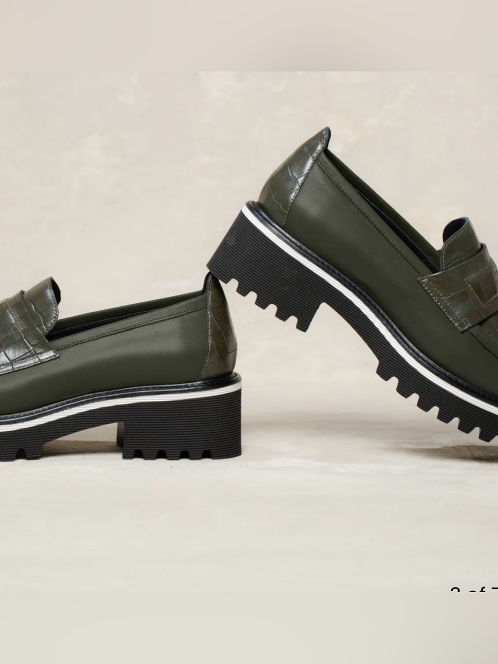 NIB M.Gemi Croc-Embossed Olive Green Leather Lug Sole Italian Loafers US11 - Picture 9 of 13